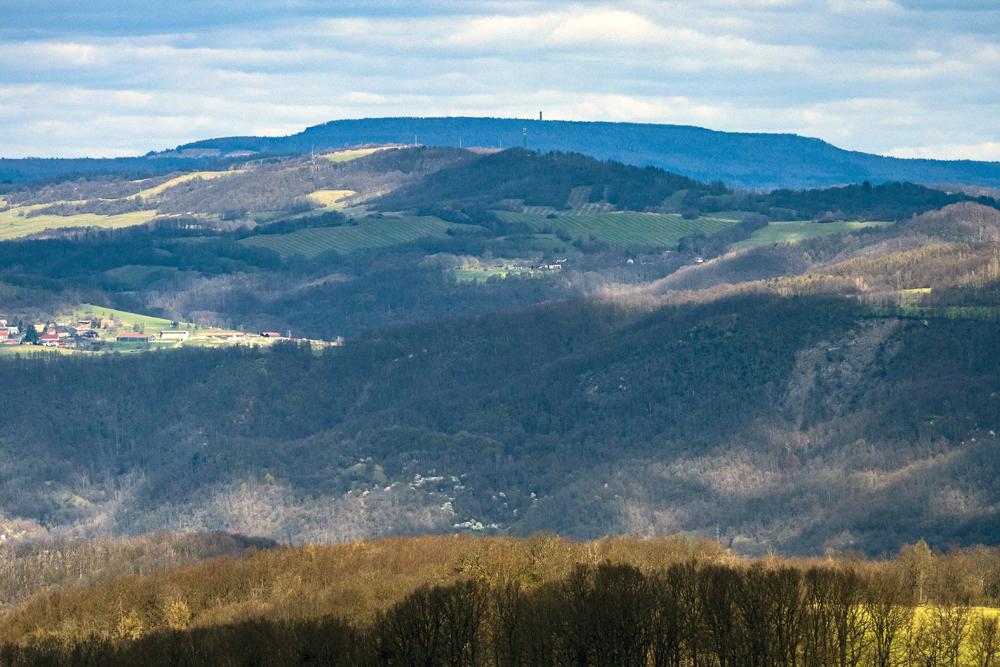 Pohled z rozhledny na Lucemburkov� kopci k D���nsk�mu Sn�n�ku.