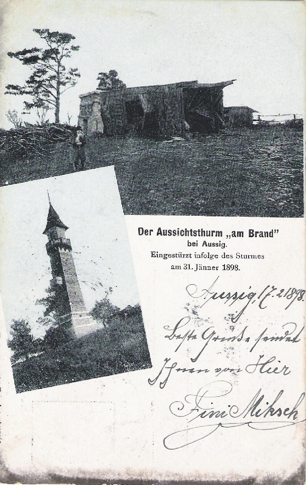 Za prudk� zimn� bou�e 31. ledna 1898 se jej� d�ev�n� n�stavba z��tila. 