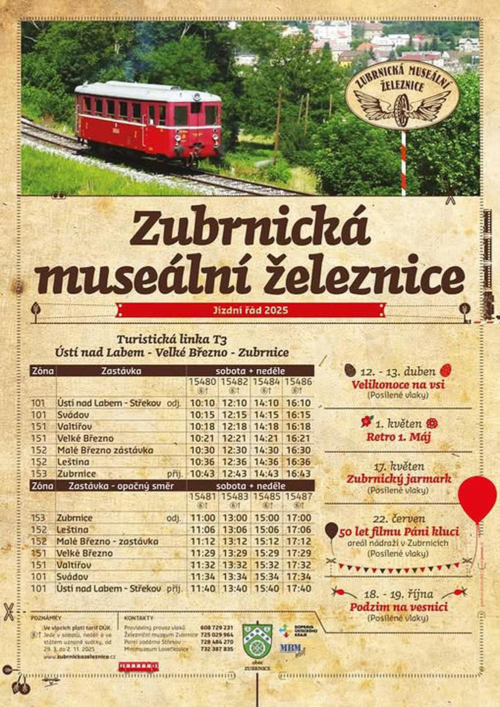 Pozv�nka na speci�ln� akce Zubrnick� muse�ln� dr�hy v roce 2025.