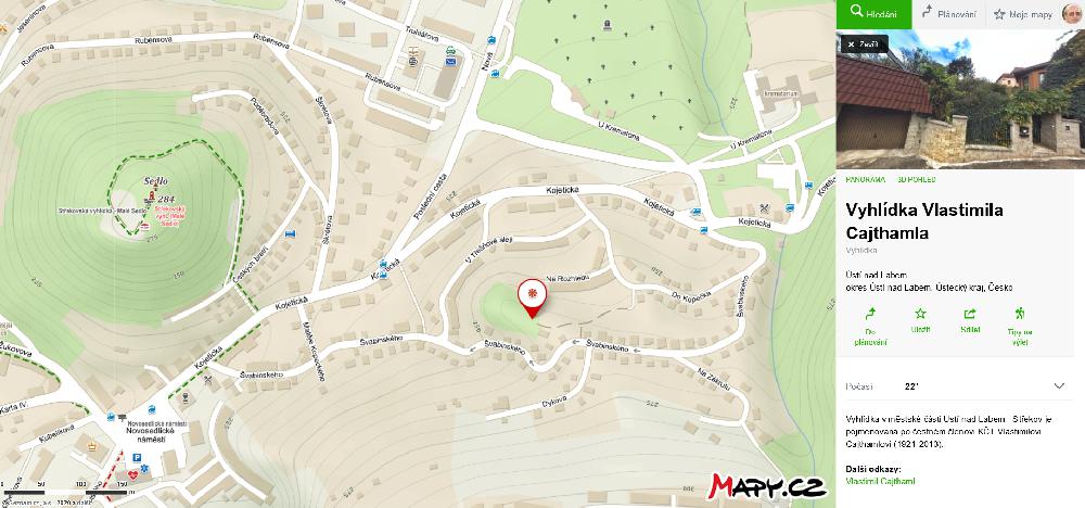 Mapa s m�stem vyhl�dky Vlastimila Cajthamla.