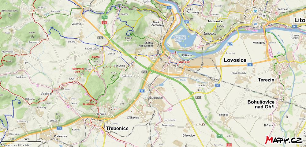 Mapa s trasou v�letu.