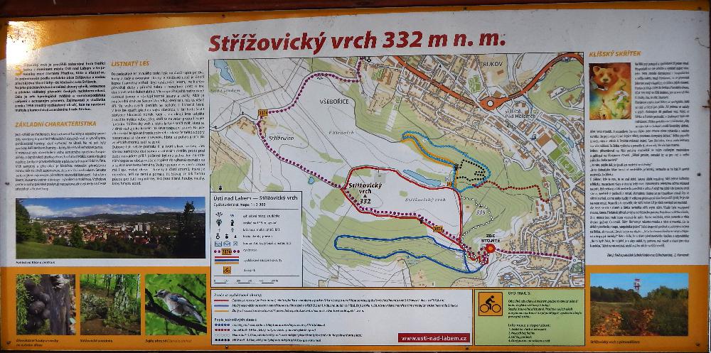 Mapa St��ovick�ho vrchu s vyzna�en�mi vych�zkov�mi okruhy.