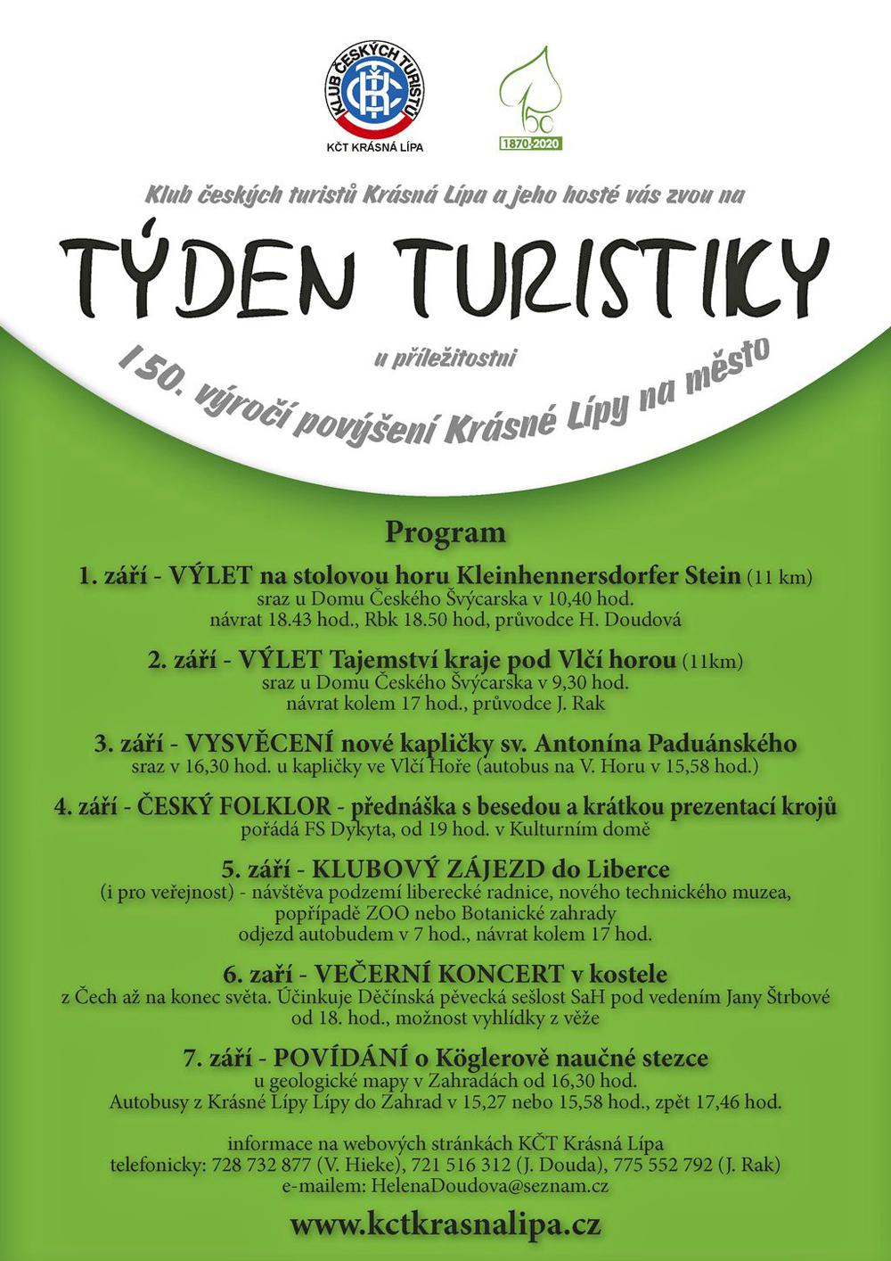 Program akce T�den turistiky v Kr�sn� L�p�.