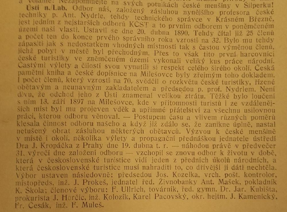 �asopis turist� ro�n�k 1921. str.123 Zpr�vy odboru K�T �st� nad Labem