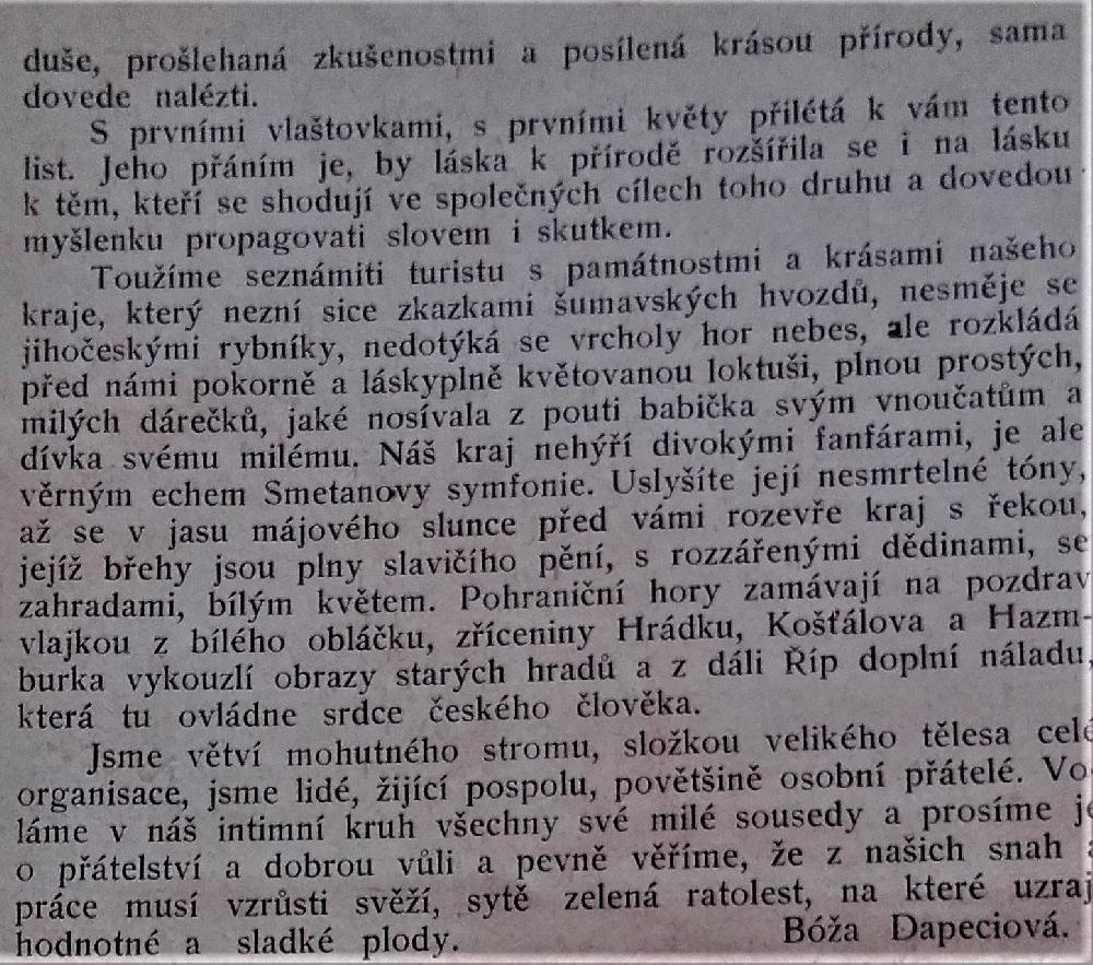 Pokra�ov�n� �vodn�ku Bo�eny Dapeciov� s jej�m jm�nem.