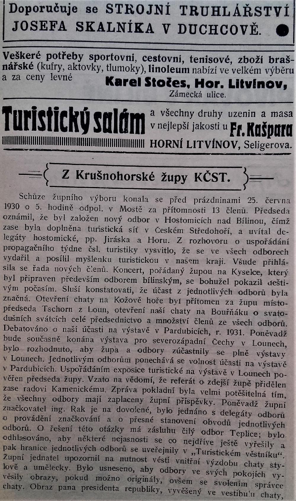 V�stn�k Turistick� obzor 1930 s jm�nem �upn�ho zna�kovatele Ing. Raka