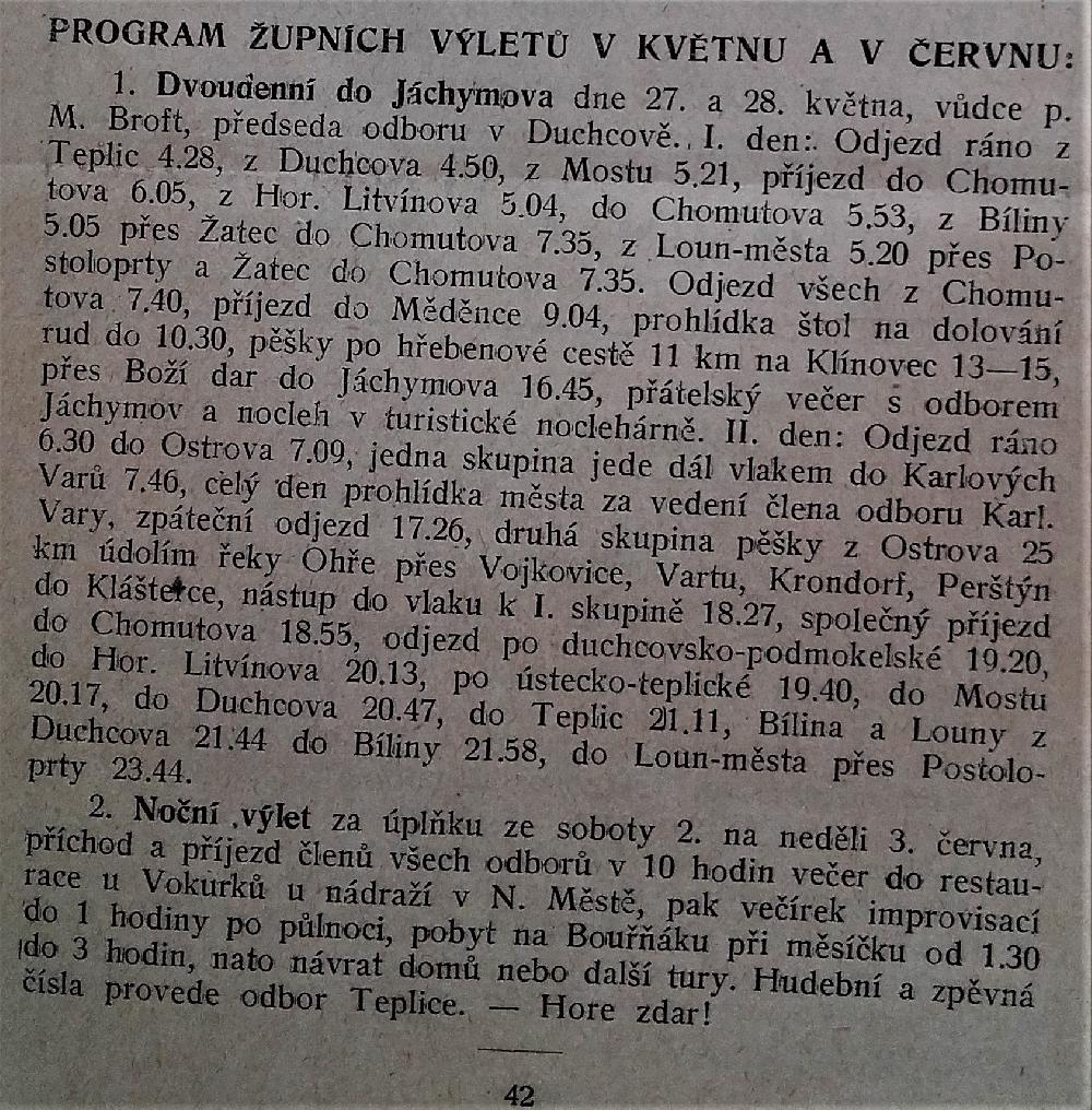 Turistick� obzor zval roku 1928 na dvoudenn� �upn� v�let na J�chymovsko.