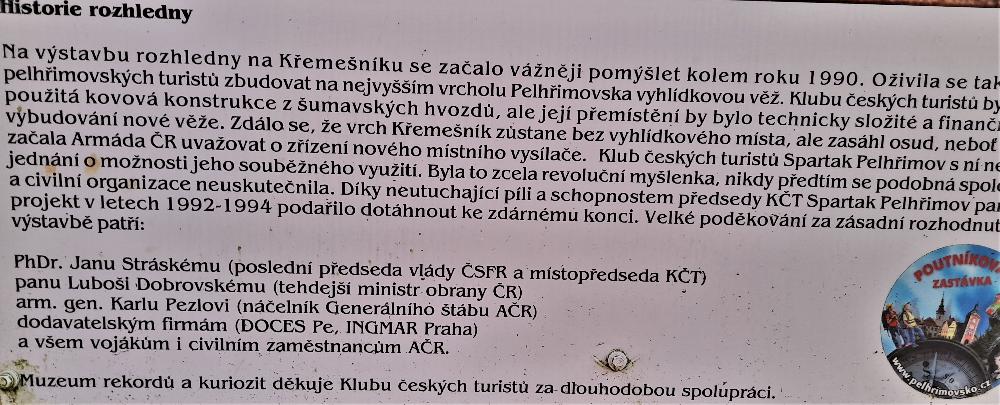 Historie rozhledny P�palka na tabuli na K�eme�n�ku