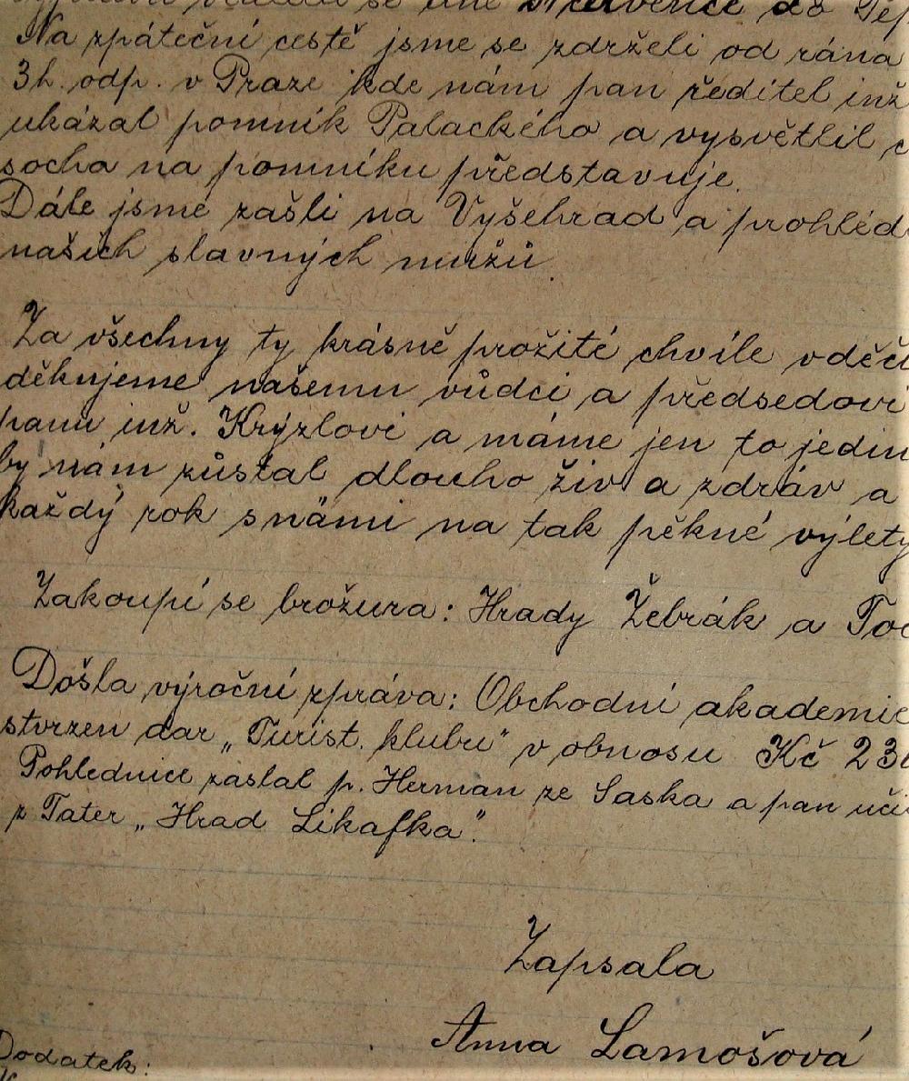 Z�v�r popisu z�jezdu K�ST Teplice �anov do Vysok�ch Tater 1925 a v�el� pod�kov�n� Ing. Kr�zlovi