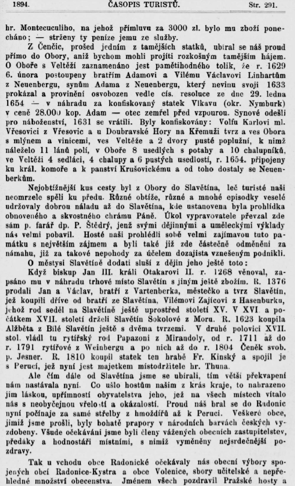 �asopis turist� zve�ejnil report� z pochodu K�T Louny 10.6.1894.