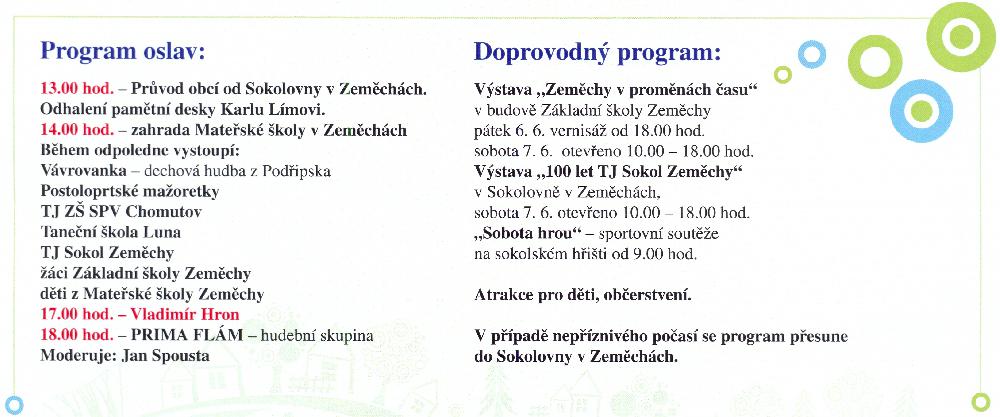 Pozv�nka na 7. 6. 2014 k oslav�m obce Zem�chy