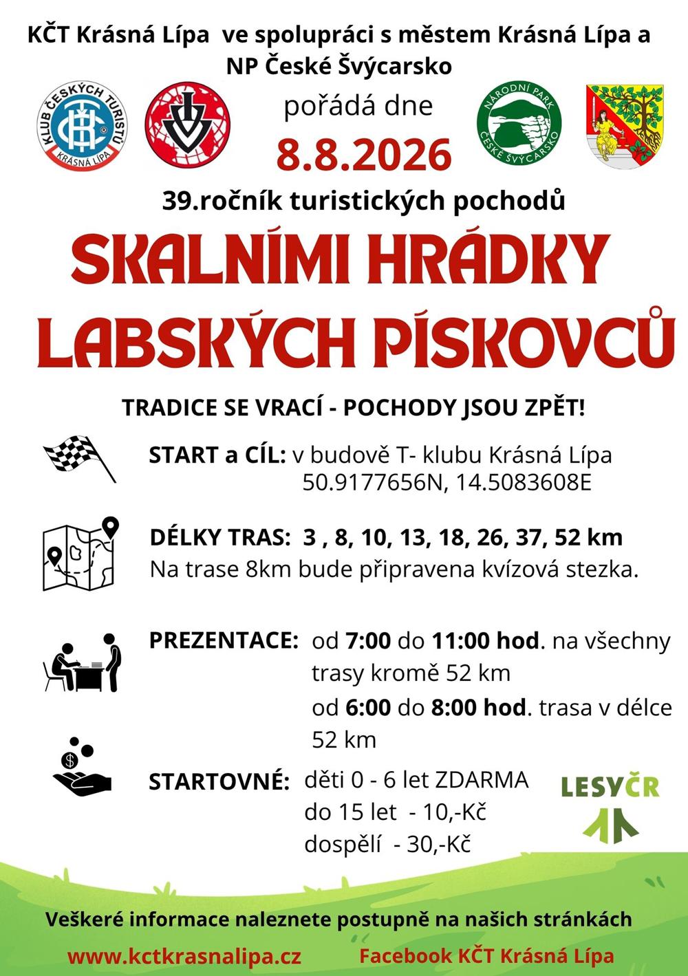 Pozv�nka na obnoven� pochod Skaln�mi hr�dky Labsk�ch p�skovc�, kter� se uskute�n� 8. srpna 2026.