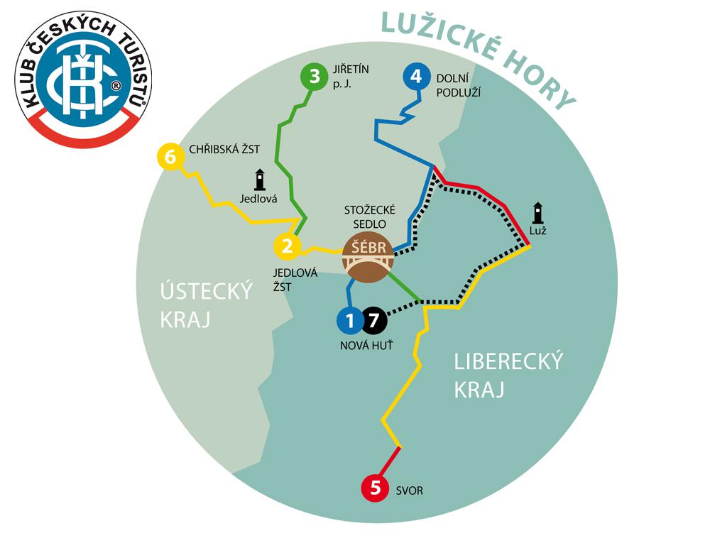 Trasy pochodu Hur� p�es ��br - Lu�ick� hory