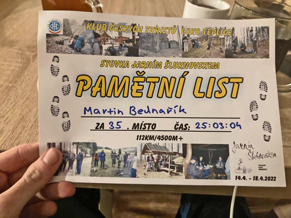 Pam�tn� list ��astn�ka d�lkov�ho pochodu �Stovka jarn�m �luknovskem�.