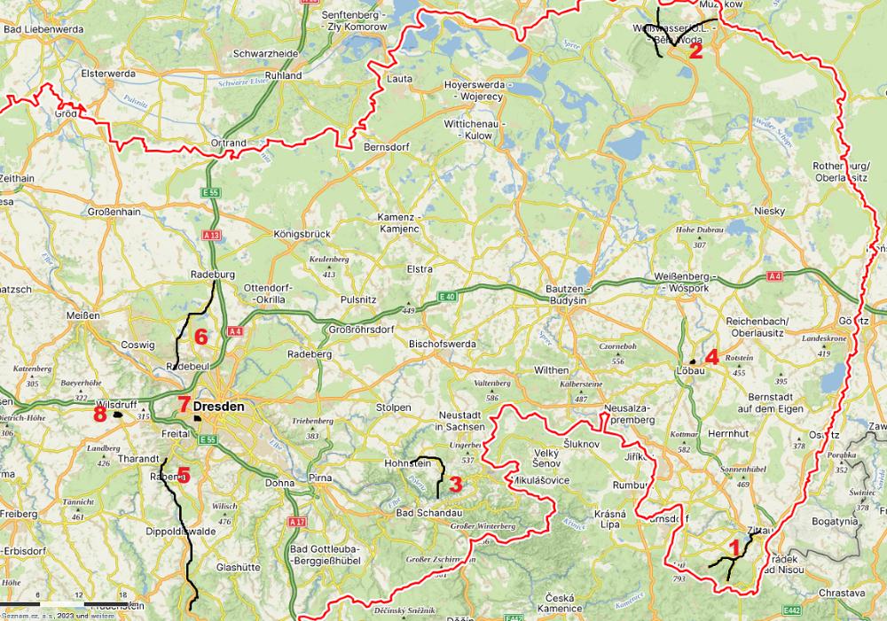 P�ehledn� mapa �zkorozchodn�ch �eleznic ve v�chodn�m Sasku