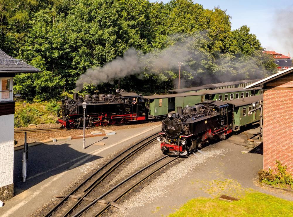 Dvoj� v�stup ze stanice Bertsdorf - Zittauer Schmallspurbahn