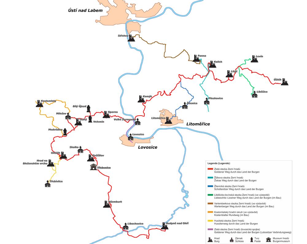 Mapa Zlat� stezky Zem� hrad�.