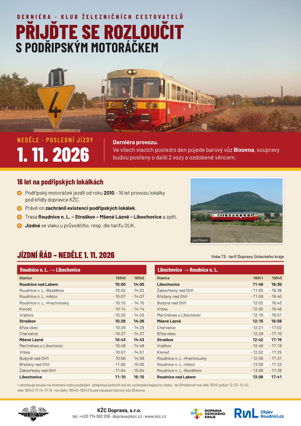 V ned�li 1. listopadu 2026 vypravuje K�C na lok�lku T5 posledn� nostalgickou soupravu.