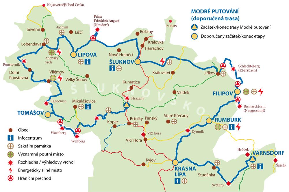 Trasa pochodu Modr� putov�n� Mari�nskou poutn� stezkou �esk�ho nizozem�.