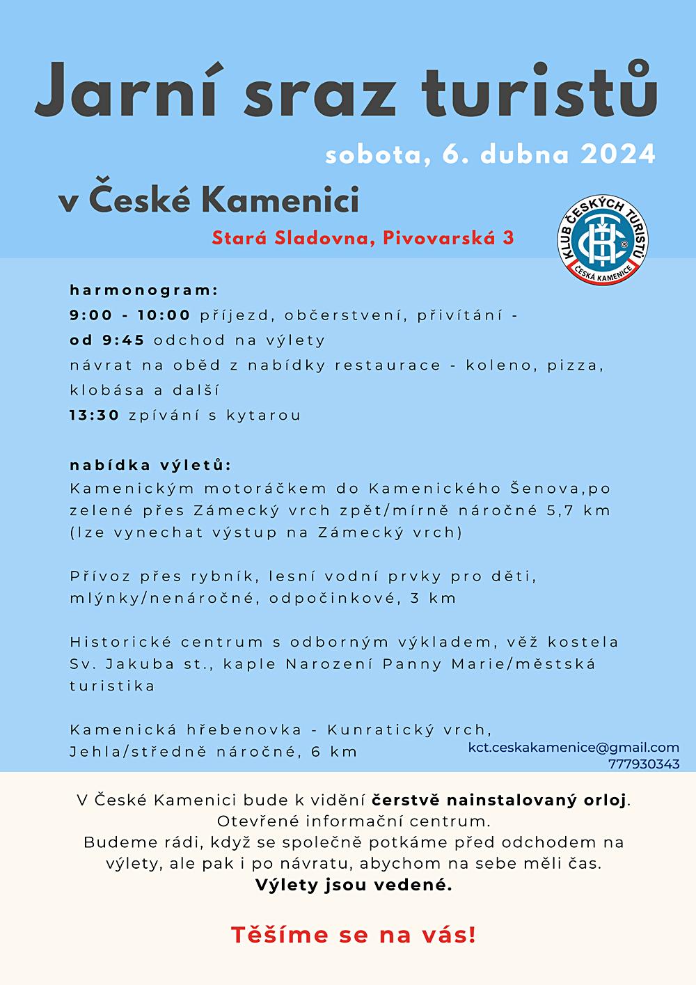 Pozv�nka na Jarn� sraz turist� 2024 v �esk� Kamenici.